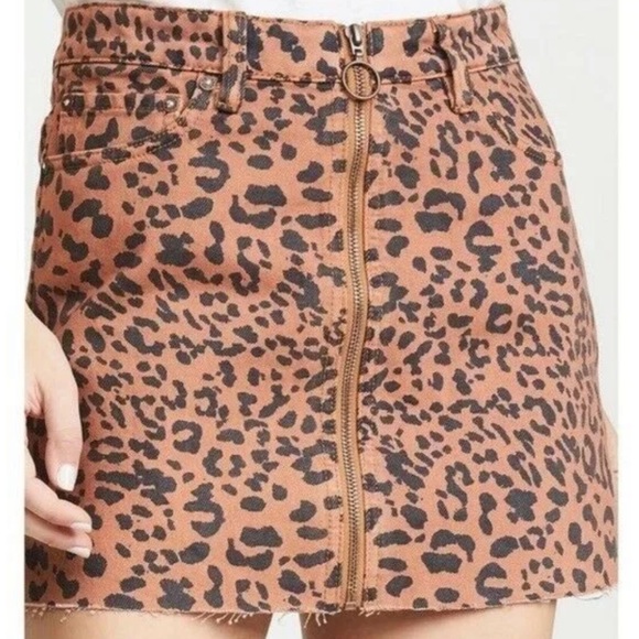 Free People Burnt Orange Leopard Denim Skirt - Picture 10 of 11